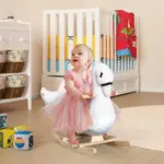 Qaba Wooden Plush Swan Rocking Horse, Ride-On Toy with Music, White and Pink, Soothing for Infants and Toddlers - Image 10