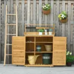 Wooden Potting Bench 3-Tier Storage Cabinet Work Station Table Lockable Organizer with Magnetic Latch Hooks Foot Pads 34.25"L Yellow - Image 2