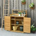 Wooden Potting Bench 3-Tier Storage Cabinet Work Station Table Lockable Organizer with Magnetic Latch Hooks Foot Pads 34.25"L Yellow - Image 13