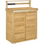 Wooden Potting Bench 3-Tier Storage Cabinet Work Station Table Lockable Organizer with Magnetic Latch Hooks Foot Pads 34.25"L Yellow - Image 14