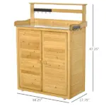 Wooden Potting Bench 3-Tier Storage Cabinet Work Station Table Lockable Organizer with Magnetic Latch Hooks Foot Pads 34.25"L Yellow - Image 3