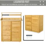 Wooden Potting Bench 3-Tier Storage Cabinet Work Station Table Lockable Organizer with Magnetic Latch Hooks Foot Pads 34.25"L Yellow - Image 4
