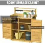 Wooden Potting Bench 3-Tier Storage Cabinet Work Station Table Lockable Organizer with Magnetic Latch Hooks Foot Pads 34.25"L Yellow - Image 5