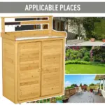Wooden Potting Bench 3-Tier Storage Cabinet Work Station Table Lockable Organizer with Magnetic Latch Hooks Foot Pads 34.25"L Yellow - Image 6