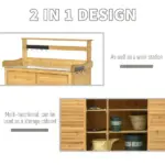Wooden Potting Bench 3-Tier Storage Cabinet Work Station Table Lockable Organizer with Magnetic Latch Hooks Foot Pads 34.25"L Yellow - Image 7