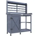 Wooden Potting Bench for Outdoor Use, Gray with Aluminum Table Top, Storage for Garden Tools and Plants - Image 12