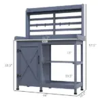 Wooden Potting Bench for Outdoor Use, Gray with Aluminum Table Top, Storage for Garden Tools and Plants - Image 3