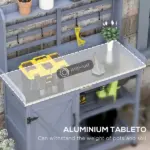 Wooden Potting Bench for Outdoor Use, Gray with Aluminum Table Top, Storage for Garden Tools and Plants - Image 4