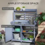 Wooden Potting Bench for Outdoor Use, Gray with Aluminum Table Top, Storage for Garden Tools and Plants - Image 5