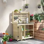 Wooden Potting Bench with Storage, Sink, Water Tap for Backyard, Patio, Balcony, Natural - Image 2