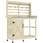 Wooden Potting Bench with Storage, Sink, Water Tap for Backyard, Patio, Balcony, Natural - Image 11
