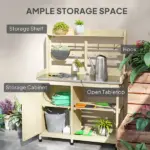 Wooden Potting Bench with Storage, Sink, Water Tap for Backyard, Patio, Balcony, Natural - Image 5