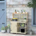 Wooden Potting Bench with Storage, Sink, Water Tap for Backyard, Patio, Balcony, Natural - Image 10