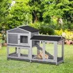 Wooden Rabbit Hutch 62" with Wheels Light Gray Bunny Cage Pet Playhouse Indoor Outdoor - Image 2