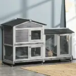 Wooden Rabbit Hutch 62" with Wheels Light Gray Bunny Cage Pet Playhouse Indoor Outdoor - Image 13