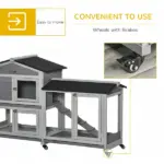 Wooden Rabbit Hutch 62" with Wheels Light Gray Bunny Cage Pet Playhouse Indoor Outdoor - Image 5