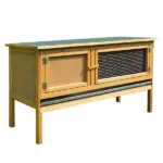 PawHut Wooden Rabbit Hutch Bunny Cage Openable Waterproof Roof No Leak Tray Sturdy Fir Wood Indoor Outdoor Yellow Green - Image 11