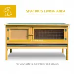 PawHut Wooden Rabbit Hutch Bunny Cage Openable Waterproof Roof No Leak Tray Sturdy Fir Wood Indoor Outdoor Yellow Green - Image 4