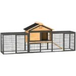 Wooden Rabbit Hutch Outdoor, 85" Large Bunny Cage with Steel Run Box, Removable Plastic Tray, Asphalt Roof, Ramp, Yellow - Image 11