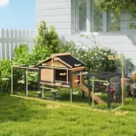 Wooden Rabbit Hutch Outdoor, 85" Large Bunny Cage with Steel Run Box, Removable Plastic Tray, Asphalt Roof, Ramp, Yellow - Image 3