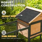 Wooden Rabbit Hutch Outdoor, 85" Large Bunny Cage with Steel Run Box, Removable Plastic Tray, Asphalt Roof, Ramp, Yellow - Image 5