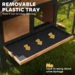 Wooden Rabbit Hutch Outdoor, 85" Large Bunny Cage with Steel Run Box, Removable Plastic Tray, Asphalt Roof, Ramp, Yellow - Image 7