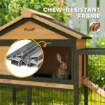 Wooden Rabbit Hutch Outdoor, 85" Large Bunny Cage with Steel Run Box, Removable Plastic Tray, Asphalt Roof, Ramp, Yellow - Image 8