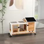 Wooden Rabbit Hutch with Wheels, Run, Slide-out Tray for Small Animals, Guinea Pig, Yellow - Image 2