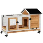 Wooden Rabbit Hutch with Wheels, Run, Slide-out Tray for Small Animals, Guinea Pig, Yellow - Image 11