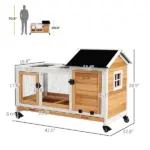 Wooden Rabbit Hutch with Wheels, Run, Slide-out Tray for Small Animals, Guinea Pig, Yellow - Image 3