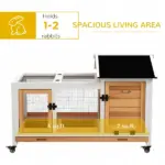 Wooden Rabbit Hutch with Wheels, Run, Slide-out Tray for Small Animals, Guinea Pig, Yellow - Image 4