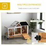 Wooden Rabbit Hutch with Wheels, Run, Slide-out Tray for Small Animals, Guinea Pig, Yellow - Image 5
