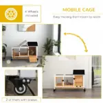 Wooden Rabbit Hutch with Wheels, Run, Slide-out Tray for Small Animals, Guinea Pig, Yellow - Image 7