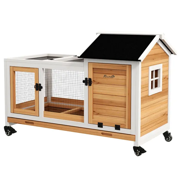 wooden-rabbit-hutch-with-wheels-run-slide-out-tray-for-small-animals-guinea-pig-yellow.webp Wooden Rabbit Hutch with Wheels, Run, Slide-out Tray for Small Animals, Guinea Pig, Yellow - Image 1