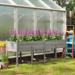 Wooden Raised Garden Bed, Large Elevated Planter Box with Legs, Bed Liner and Drain Holes, 7.4' x 1.8' x 2.6', Gray - Image 2
