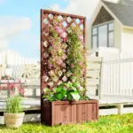 59 Inch Wooden Raised Garden Bed with Trellis and Drainage Holes, Orange - Image 2