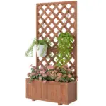 59 Inch Wooden Raised Garden Bed with Trellis and Drainage Holes, Orange - Image 11