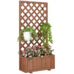 59 Inch Wooden Raised Garden Bed with Trellis and Drainage Holes, Orange