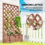 59 Inch Wooden Raised Garden Bed with Trellis and Drainage Holes, Orange - Image 4