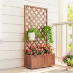 59 Inch Wooden Raised Garden Bed with Trellis and Drainage Holes, Orange - Image 8