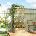 Outsunny Wooden Raised Garden Bed with Trellis and Roof, Elevated Planter Box with 2 Shelves, Drainage Hole and Liner, Natural - Image 2