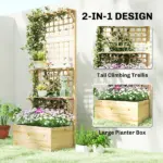 Outsunny Wooden Raised Garden Bed with Trellis and Roof, Elevated Planter Box with 2 Shelves, Drainage Hole and Liner, Natural - Image 4