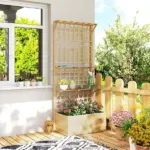 Outsunny Wooden Raised Garden Bed with Trellis and Roof, Elevated Planter Box with 2 Shelves, Drainage Hole and Liner, Natural - Image 10