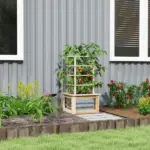 Wooden Raised Garden Bed with Trellis, Galvanized Planter Box Elevated Garden Bed for Garden, Patio, Natural Wood - Image 2