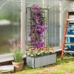 Outsunny Wooden Raised Garden Bed with Trellis, Removable Pots, for Backyard, Patio, Balcony, 29" x 11" x 52", Gray - Image 2