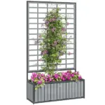 Outsunny Wooden Raised Garden Bed with Trellis, Removable Pots, for Backyard, Patio, Balcony, 29" x 11" x 52", Gray - Image 11