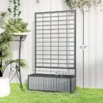 Outsunny Wooden Raised Garden Bed with Trellis, Removable Pots, for Backyard, Patio, Balcony, 29" x 11" x 52", Gray - Image 3