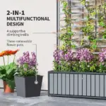 Outsunny Wooden Raised Garden Bed with Trellis, Removable Pots, for Backyard, Patio, Balcony, 29" x 11" x 52", Gray - Image 4