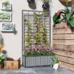 Outsunny Wooden Raised Garden Bed with Trellis, Removable Pots, for Backyard, Patio, Balcony, 29" x 11" x 52", Gray - Image 7