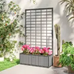 Outsunny Wooden Raised Garden Bed with Trellis, Removable Pots, for Backyard, Patio, Balcony, 29" x 11" x 52", Gray - Image 8